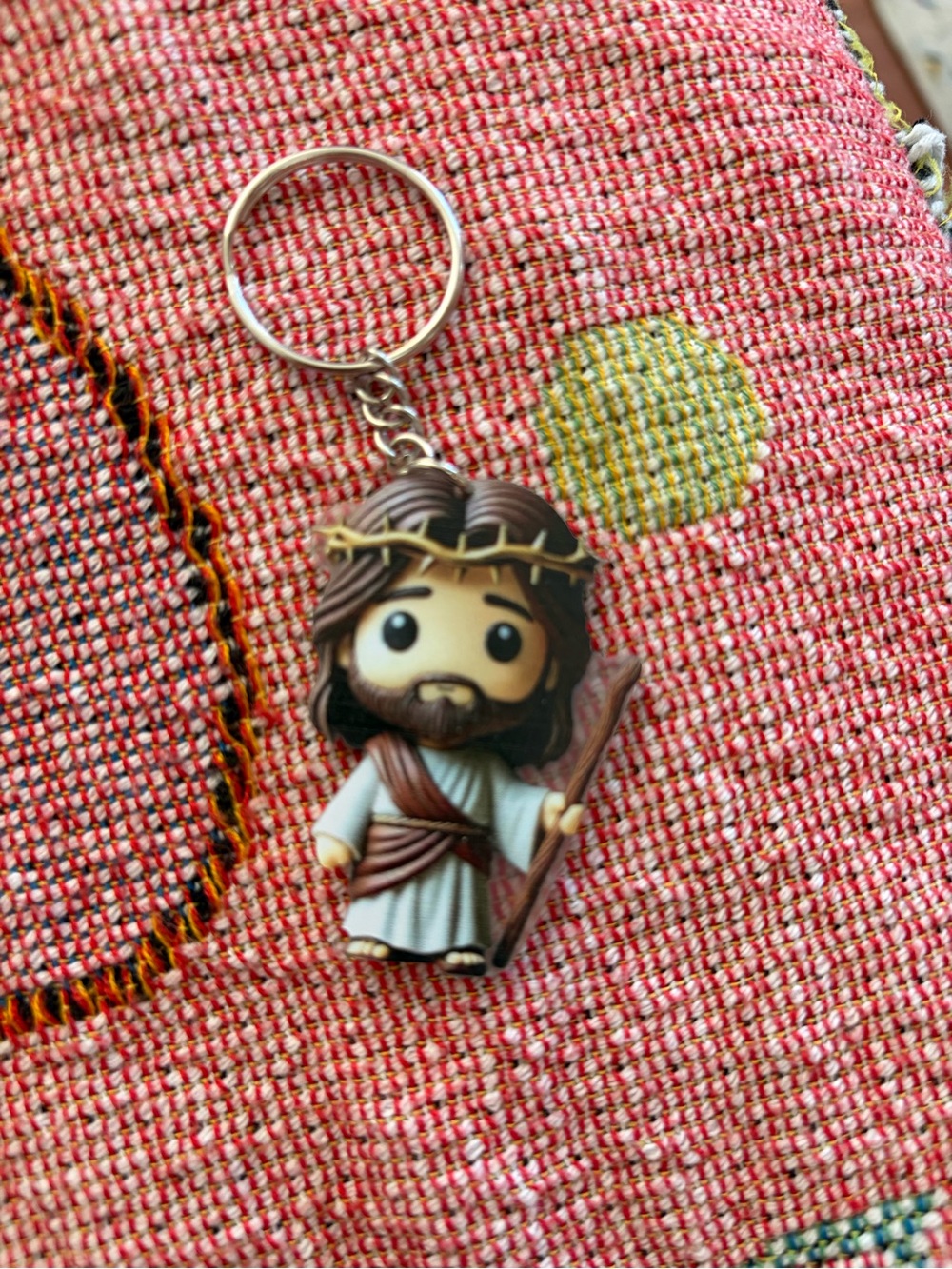 Cute Brown & White Jesus Figure Keychain - Kids Accessories